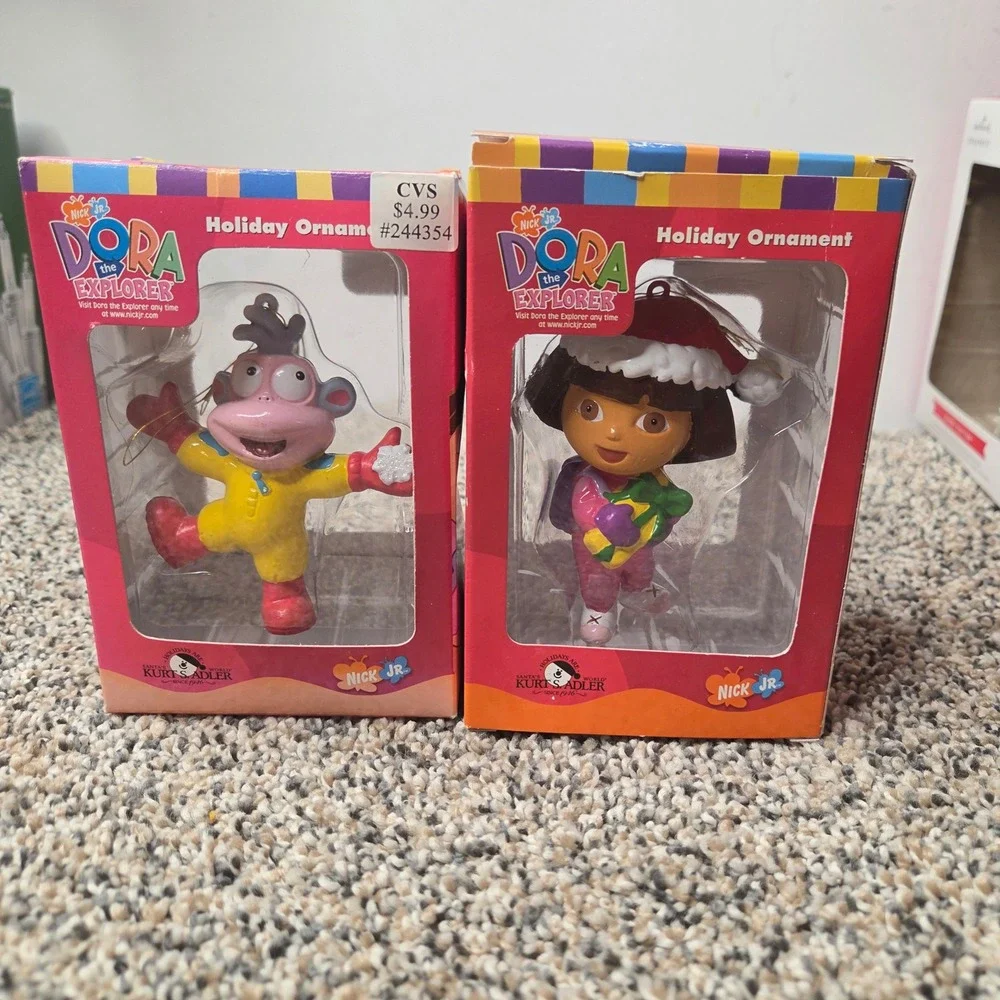 Vintage 2003 Kurt S Adler Dora the Explorer Boots Holiday Ornaments Set of 2